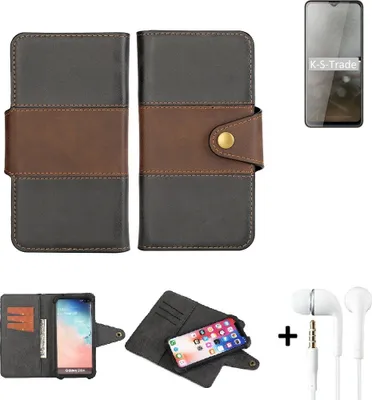 Produktbild von K-S-Trade Handyhülle Schutzhülle Bookstyle Wallet-Case kompatibel mit Cubot Note 20 + earphones Bumper rundumschutz schwarz-braun 1x