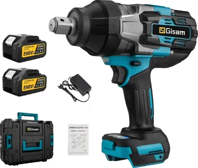 Productafbeelding van Elektrische slagmoersleutel, 3100 Nm koppel, borstelloze motor, set met 2 batterijen