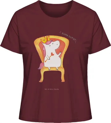 Produktbild von Mr. & Mrs. Panda Damen T-Shirt Einhorn Prinzessin Größe S - Burgundy - Geschenk, Geburtstagsgeschenk, Basic, Unicorn, Monat, Kurzarmshirt, Oberteil, Shirt, Geburtstag