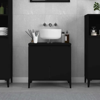 Produktbild von vidaXL Waschbeckenunterschrank Schwarz 58x33x60 cm Holzwerkstoff