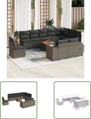 Produktbild von The Living Store 11-tlg. Garten-Sofagarnitur mit Kissen Grau Poly Rattan