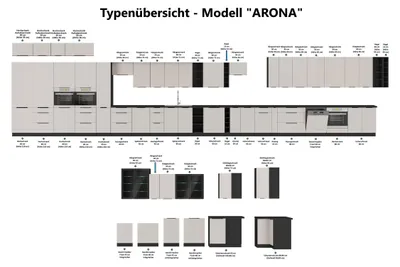 Produktbild von Winkelküche ARONA 350x290 Küchenzeile Eckküche Küche Kaschmir Schwarz + Stauraum