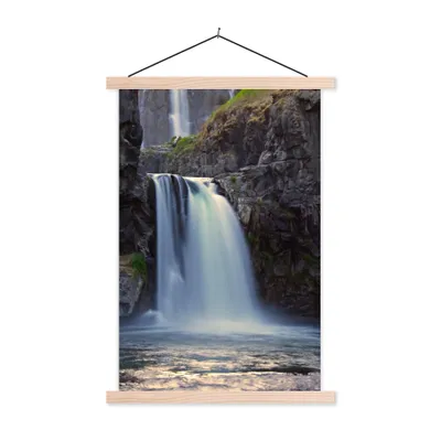 Produktbild von MuchoWow® Textilposter Wasserfall - Wasser - Felsen 40x60 cm mit holzfarbenen Rahmen - Poster