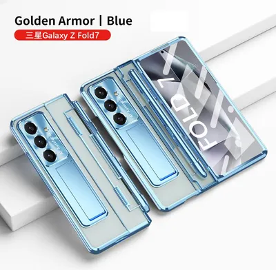 Immagine prodotto di Custodia per Samsung Galaxy Z Fold 7 Custodia galvanizzata trasparente con supporto per penna e stilo, protezione dello schermo e supporto Blu