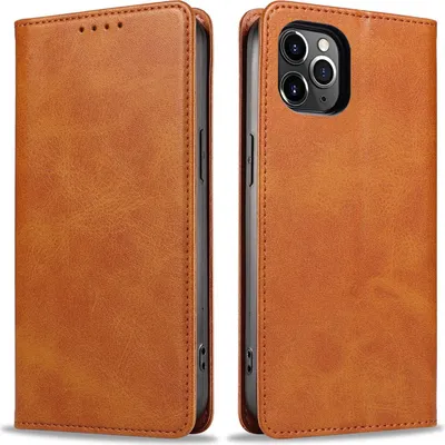 Produktbild von Handyhülle für Apple iPhone 11 Pro Max Kunstleder Flip Cover Hülle Handytasche Case Kartenfach Farbe: Hellbraun