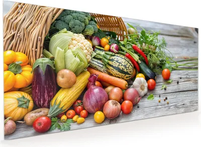 Produktbild von Küchenrückwand Spritzschutz Glas mit Motiv Erntekorb Gemüse 40 x 40 cm