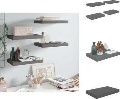 Immagine prodotto di vidaXL Mensole galleggianti 4 pz. Grigio lucido 40x23x3,8 cm MDF - Mensole a muro