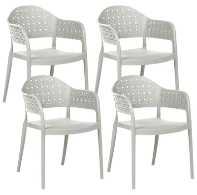 Produktbild von BELIANI Gartenstuhl 4er Set Hellgrün Kunststoff Stapelbar Lochmuster mit Armlehnen Modern Outdoor Balkon Terrasse Garten Kunststoffstuhl Plastikstuhl