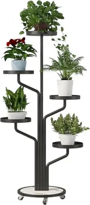 Produktbild von Blumentisch, Regal, Metall Blumenständer rund auf Rädern sz38cz.