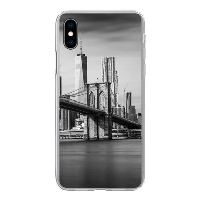 Produktbild von MuchoWow® Handyhülle Schutzhülle Hülle für iPhone Xs Architektur - New York - Brooklyn Bridge - Wasser - Schwarz und weiß Silikon Softcase Handy Hülle - Handytasche
