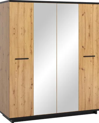 Produktbild von MIRJAN24 Kleiderschrank Ines SZ4D IS10, Drehtürenschrank mit Frontspiegel (Artisan Eiche / Artisan Eiche + Schwarz Matt)