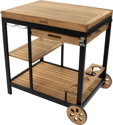 Produktbild von asado® Grillwagen Servierwagen Jack ausziehbar 89-157 cm Teakholz Anthrazit