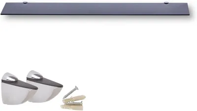 Produktbild von Glaswandregal 100 cm, schwarzes Sicherheitsglas, Metallhalterungen, für Badezimmer