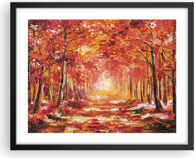 Produktbild von Gerahmtes Poster - Schwarzer Rahmen - Herbst Wald Rot - 50x40 cm - Wand Bild - Wanddeko - Wandbilder - Kunstposter - Wandposter - Bilderrahmen - Bilder - Kunstdruck - Wandbild - P2BAA50x40-4238