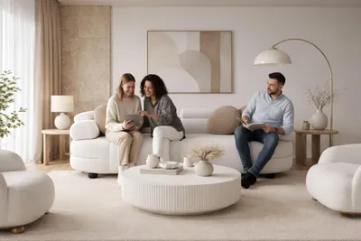 Produktbild von Weißes Wohnzimmer Textilsofa Designer Stoffsofas r 3-Sitzer