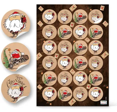 Produktbild von Logbuch-Verlag 24 lustige Weihnachtsmann Aufkleber Merry Christmas Weihnachtssticker braun rot weiß Ø 4 cm24 Aufkleber / 1 Bogen