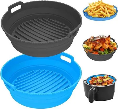 Obrázek produktu pro Silikonové formy do horkovzdušné fritézy, 2 ks, 21,5 cm, s nepřilnavým povrchem a opakovaně použitelné, vhodné do mikrovlnné trouby a trouby