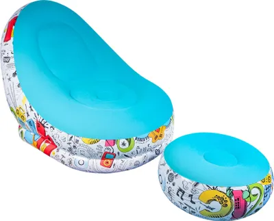 Produktbild von Aga Aufblasbarer Sessel mit Fußstütze DS2506, Sessel mit Sitzpuff – Veloursoptik, PVC, bis 120 kg, leicht faltbar, für drinnen & draußen