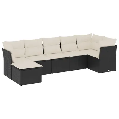 Produktbild von vidaXL 7-tlg. Garten-Sofagarnitur mit Kissen Schwarz Poly Rattan
