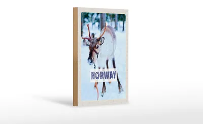 Produktbild von Holzschild Reise 12x18 cm Norwegen Hirsch Winterzeit Schnee