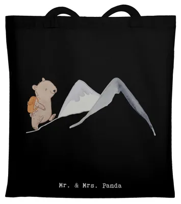 Produktbild von Mr. & Mrs. Panda dokumententasche Bär Bergsteigen - Schwarz - Geschenk, Schultasche, Tasche, Alpinismus, Laptoptasche, Wandern, Bergsport, Shopping, Trekking, Tote Bag