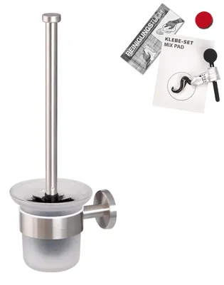 Produktbild von bremermann Bad-Serie PIAZZA - WC-Garnitur inkl. Klebeset und Wandhalterung, aus satiniertem Glas & Edelstahl, matt