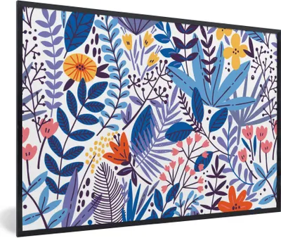 Produktbild von MuchoWow® Gerahmtes Poster Sommer - Blätter - Pflanzen - Muster 90x60 cm - Poster mit Schwarzem Bilderrahmen Wandposter Rahmen Foto Bilder - Fotorahmen - Foto-Plakat