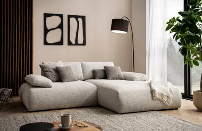 Produktbild von DOMO Collection Ecksofa 800 016, kleines Modulsofa in L-Form Armlehnfunktion, Staufach, Federkern, 244 x 188 x 80 cm (BxTxH), beige-schwarz