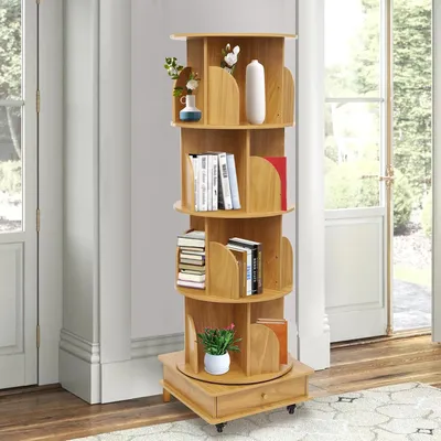 Produktbild von Bücherregal mit 4 Ebenen, 16 Fächern, drehbar und fahrbar, modernes Design