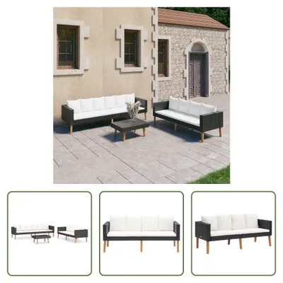 Produktbild von The Living Store 3-tlg. Garten-Lounge-Set mit Kissen Poly-Rattan Schwarz