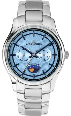 Jacques Lemans 1-2213N Armbanduhr für Herren Derby mit Mondphase Stahl/Blau 1