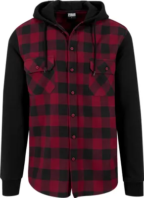 Image de Pánská košile Urban Classics Hooded Checked Flanell Sweat Sleeve Shirt blk/burgundy/blk - XL