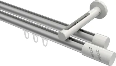Produktbild von Interdeco Innenlaufstange / Gardinenstange mit Innenlauf Silbergrau / Weiß, Typ Siteno Zoena (Glitzerzylinder), 20 mm Ø 2-läufig, 140 cm