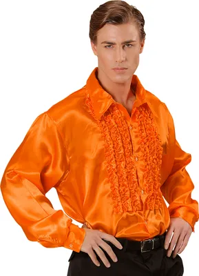 Produktbild von Satin Rüschenhemd orange 70er Jahre Retro M/L -XXL XXL - 56