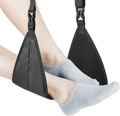 Obrázek produktu pro Cestovní opěrka nohou – houpací síť do letadla – pohodlné cestování – nastavitelná výška – kompaktní design – černá
