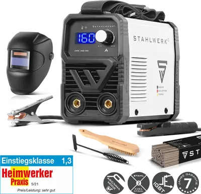Produktbild von STAHLWERK Elektroden-Schweißgerät ARC 160 MD – Vollausstattung – MMA (E-Hand) bis 160 A, flexibel einsetzbar ohne Gas, kompakt, DC WIG erweiterbar