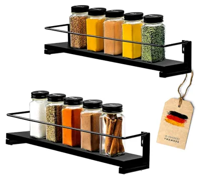Produktbild von Gewürzregal Schwarz 2er Set für Gewürzgläser | Küchen Organizer zur Gewürzaufbewahrung 40x9cm