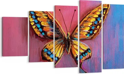 Produktbild von Bild auf Leinwand - Leinwandbild - 5 Teile - Schmetterling bunt gemalt - 100x60cm - Wand Bild - Wanddeko - Wandbilder - Leinwanddruck - Bilder - Wanddekoration - Leinwand bilder - EG100x60-5012