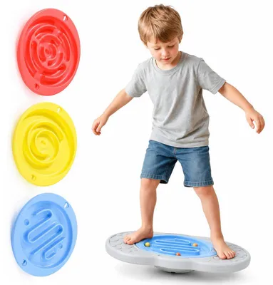 Produktbild von Balance Board Kinder mit Labyrinth Spiel, Wackelbrett mit 3 austauschbaren Labyrinthen und Bällen, Koordinationsspielzeug ab 3 Jahren