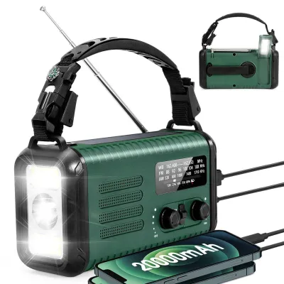 Image de Radio d'urgence à manivelle - Solaire - Batterie 20000 mAh - Radio portable - Lampe de poche/alarme SOS