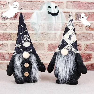Produktbild von 2 Halloween-Gespensterfiguren, schwarz-weißer Schädel, gesichtslose Halloween-Dekorationen für ältere Herren, Zwergenpuppen-Ornamente