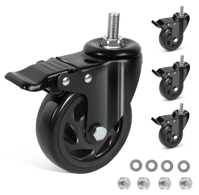 Zwenkwielen 100 mm mit Bremse, 4er-Set, M12 x 1,75 x 30 mm, 550 kg
