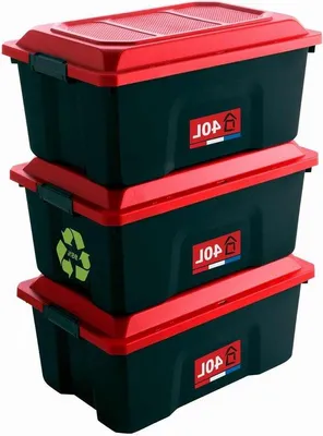 Image de 3 bacs en plastique de 40 litres avec fermeture à clip, renforcés et empilables, noirs