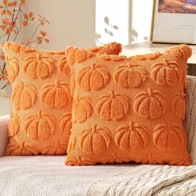 Immagine prodotto di Cuscini decorativi autunnali, 2 pezzi, 45x45 cm, design zucca, in peluche