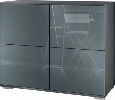 Produktbild von Vladon Kommode Rova V3, Moderner Küchenschrank mit 4 Push-to-Open Türen Anthrazit matt / Grau Hochglanz (92,5 x 75.5 x 35)