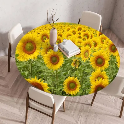 Productafbeelding van Ronde tafelkleed met elastische rand, 140 cm, met bloemenprint, vaatwasmachinebestendig, elastisch, geschikt voor buiten
