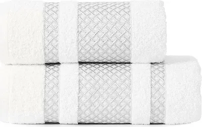 Imagen del producto de Toalla blanca de 50x90 cm con borde plateado, marca Marquiseta