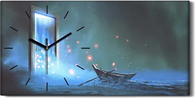 Produktbild von Wandbild Leinwand Bilder Wanduhr 60x30 Landschafts verlassenen Boote am Ufer - schwarze Hände