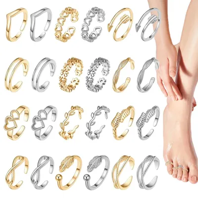 Productafbeelding van Verstelbare teenringen, 24 stuks, goud en zilver, voetversiering voor dames
