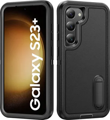 Immagine prodotto di Custodia per Samsung Galaxy S23+ Custodia protettiva ibrida antiurto a tre strati con supporto nero